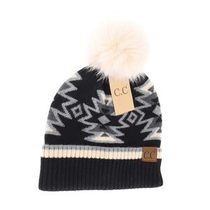C.C Kids Geometric Black and Cream Beanie